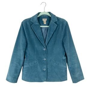 L.L. Bean Blue Corduroy Button Front Blazer 6 Petite Office Professional Riding